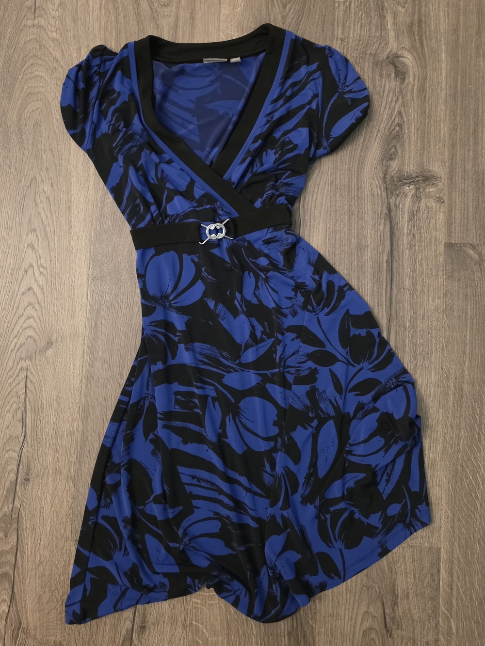 Apt. 9 Blue and Black Floral Wrap-Style Dress
